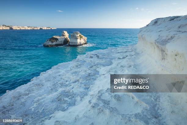 Torre dell'Orso beach and Le Due Sorelle rocks, Malendugno, Salento, Apulia, Italy, Europe.