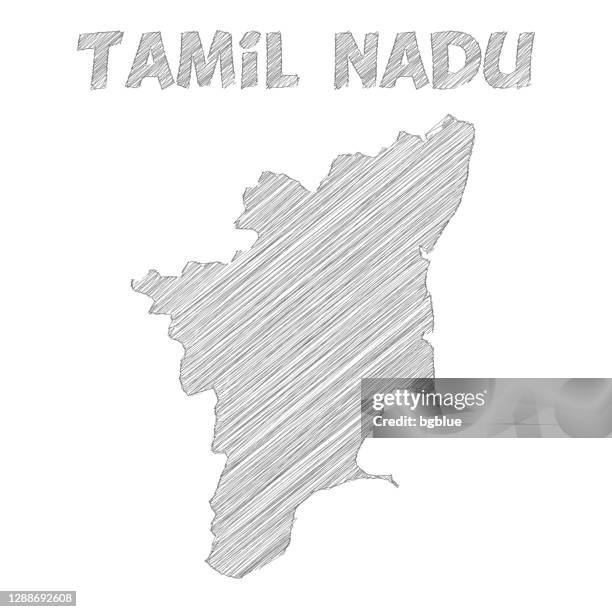 tamil nadu map hand drawn on white background - chennai stock illustrations