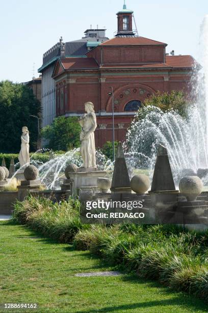Piazzale Giulio Cesare square with the Quttro Stagioni fountain, CityLife district, Milan, Lombardy, Italy, Europe.