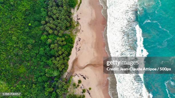 high angle view of beach,axim,ghana - gold coast wave stock pictures, royalty-free photos & images