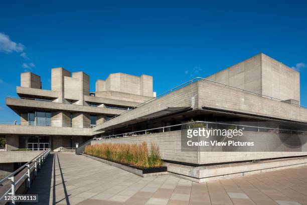 View of the terraces looking east. National Theatre, Lambeth, United Kingdom. Architect: Denys Lasdun, 1975.
