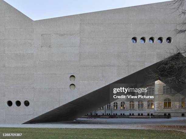 View from park. The National Museum of Switzlerand, Zurich, Switzerland. Architect: Christ and Gantenbein, 2016.