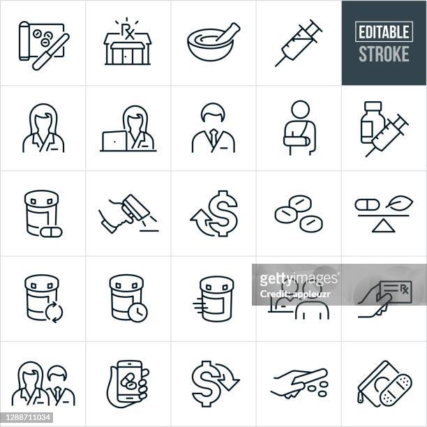 apotheke thin line icons - editable stroke - pharmacist stock-grafiken, -clipart, -cartoons und -symbole