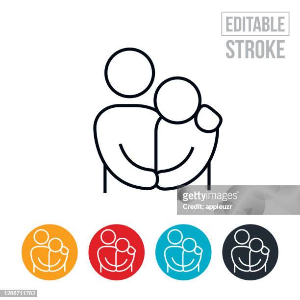 person consoling depressed person thin line icon - editable stroke - emotional support stock illustrations