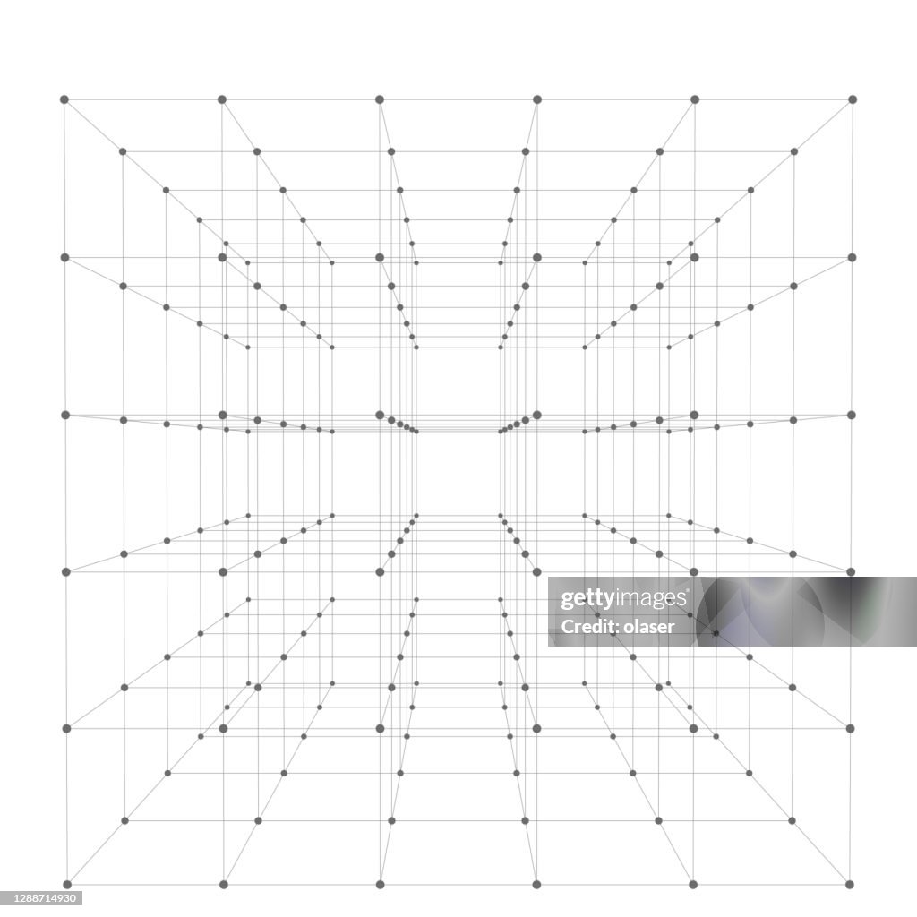 Wireframe van 5x5x5 = 125 kleine blokjes. Met perspectief.