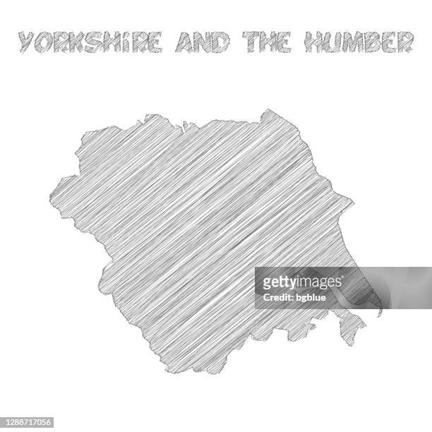 yorkshire and the humber map hand drawn on white background - humber river stock illustrations