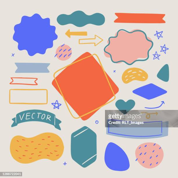 set of abstract organic shapes and textures for design layouts — hand-drawn vector elements - square composition stock illustrations