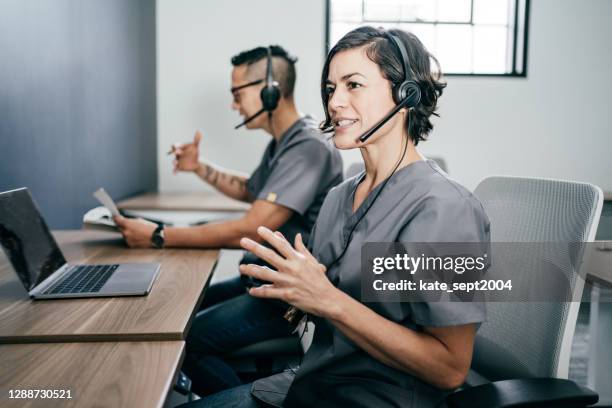 empathic communication in virtual health care practice - headset stock pictures, royalty-free photos & images