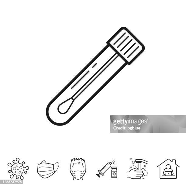 test tube with cotton swab. line icon - editable stroke - saliva bodily fluid stock illustrations
