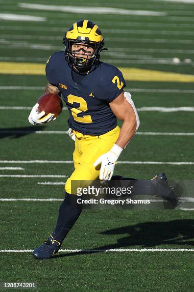 Blake Corum of the Michigan Wolverines while playing the Penn State ...