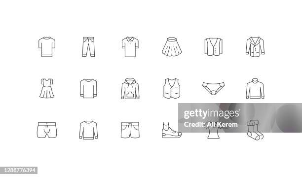 bearbeitbare icon-konzepte. hose, kleid, hemd, t-shirt, schuhe icon design - tshirt icon stock-grafiken, -clipart, -cartoons und -symbole