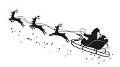 Santa Claus in a sleigh and with reindeer. Vector illustration