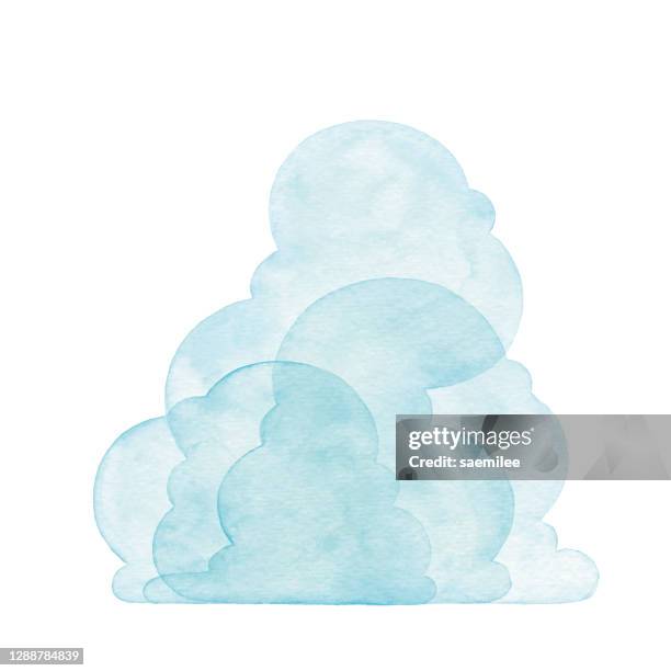 ilustraciones, imágenes clip art, dibujos animados e iconos de stock de nubes azules de acuarela - fog