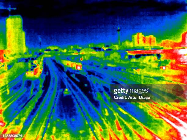 thermal panoramic of the city of berlin. germany. - thermal imaging imagens e fotografias de stock