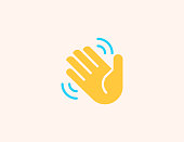 Waving Hand vector icon. Isolated Hand Wave, Hello, Goodbye gesture flat colored emoji symbol - Vector