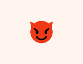 Smiling Face with Horns vector icon. Isolated Red Devil Horns Face Emoji flat colored symbol - Vector