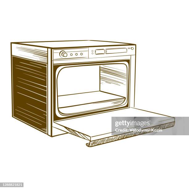 retro home cooker in monochrome sketch style - oven stock illustrations
