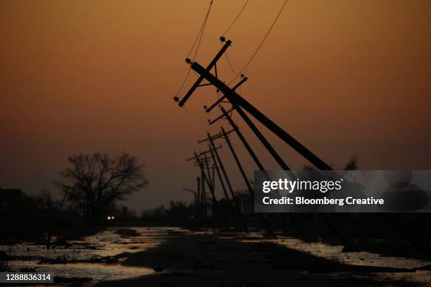 storm damaged utility poles - orkan bildbanksfoton och bilder