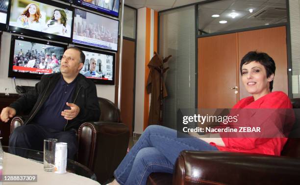 Anis Rahmani, le puissant propriétaire et PDG du groupe de média privé Ennahar, et sa femme Souad Azzouz, en Algérie, le 31 mai 2014.