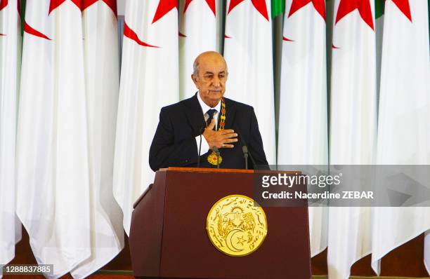 Abdelmadjid Tebboune, élu au 1er tour de la présidentielle le 12 décembre, a pris ses fonctions le 19 décembre 2019 pour un mandat de cinq ans lors...