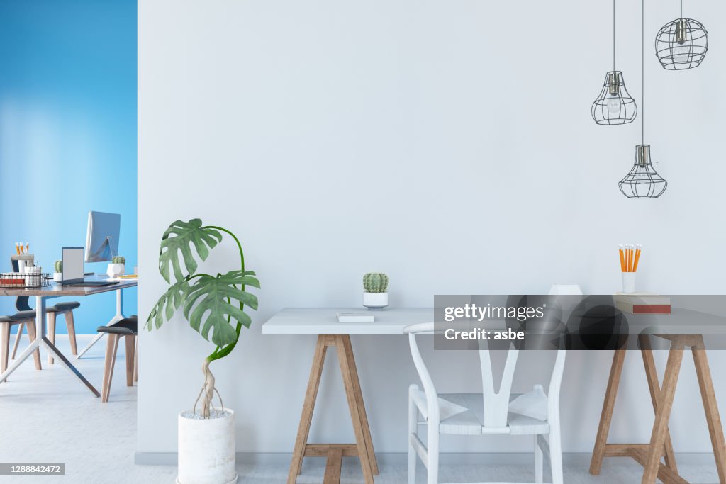 Modern Office Interior with Empty Wall Space
