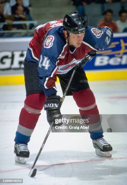 Jon Klemm of the Colorado Avalanche skates against the Toronto Maple Leafs during NHL game action on October 10, 1999 at Air Canada Centre in...