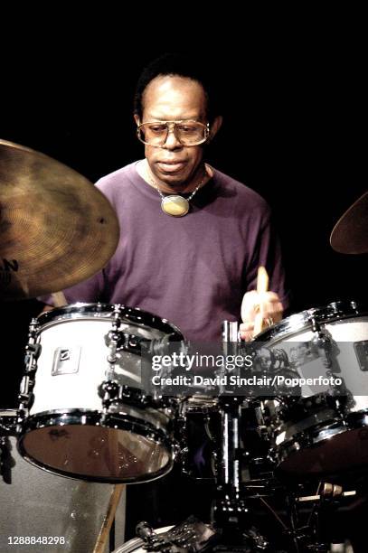 American jazz drummer Louis Hayes performs live on stage at Ronnie Scott's Jazz Club in Soho, London on 1st September 2003.