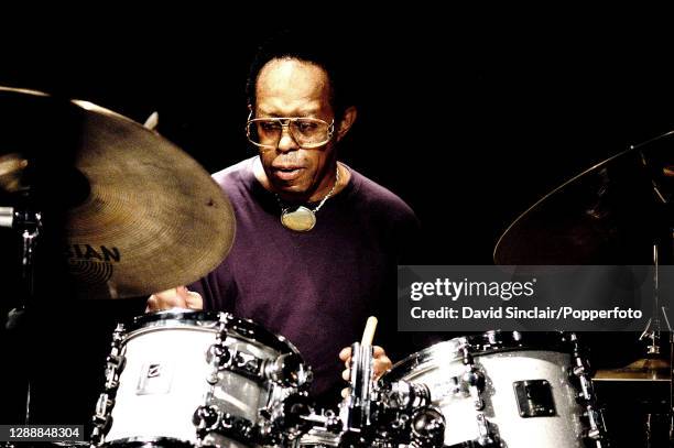 American jazz drummer Louis Hayes performs live on stage at Ronnie Scott's Jazz Club in Soho, London on 1st September 2003.