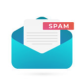 Spam Email vector icon concept. Malware spreading virus, scam and fraud mail. Irrelevant unsolicited malicious e-mail envelope with warning message and alert notification