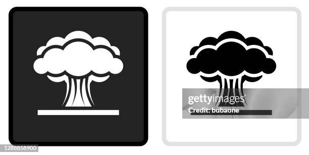atomic explosion icon on black button with white rollover - nuclear explosion icon stock illustrations