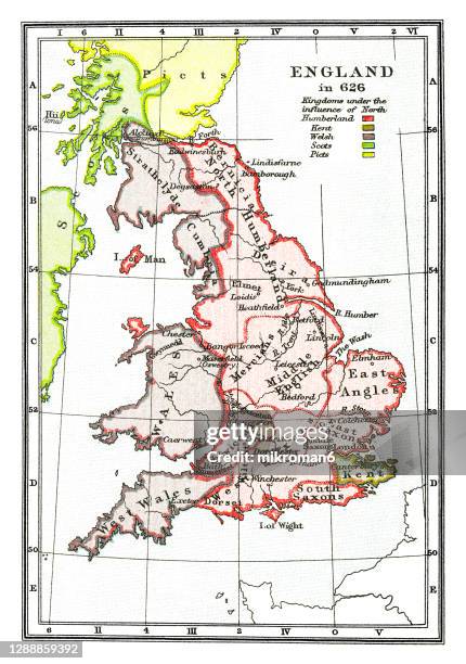 old map of england in 626 - circa 7th century stock pictures, royalty-free photos & images