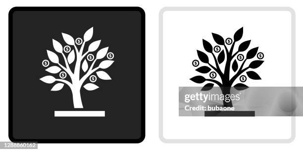 money tree icon on black button with white rollover - guyana stock illustrations
