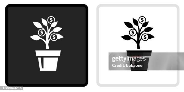 geld baum icon auf schwarzem knopf mit weißem rollover - glückskastanie stock-grafiken, -clipart, -cartoons und -symbole