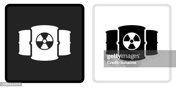 nuclear barrels icon auf schwarzem knopf mit weißem rollover - giftmüll stock-grafiken, -clipart, -cartoons und -symbole