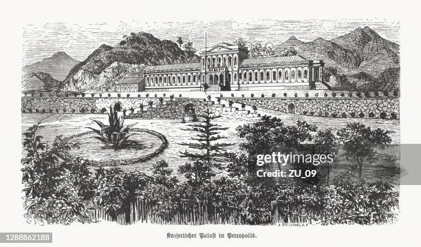 imperial palace, petrópolis, brazil, wood engraving, published in 1893 - rio de janeiro stock illustrations