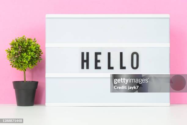 hello - caixa de luz imagens e fotografias de stock