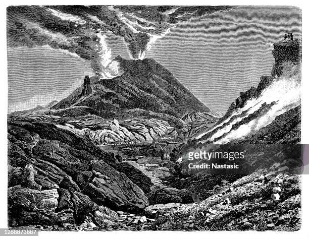illustrazioni stock, clip art, cartoni animati e icone di tendenza di vulcano vesuvio interno 1880 - mt vesuvius