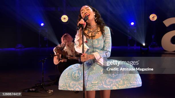 In this image released on December 1 Singer Rina Sawayama performs during the Virgin Atlantic Attitude Awards Powered By Jaguar broadcast on December...