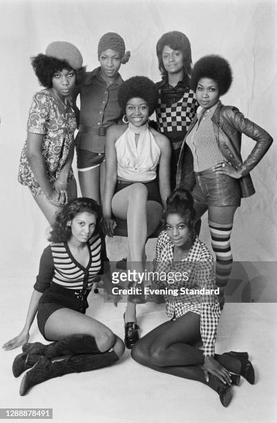 Group of models in hot pants, UK, October 1971.