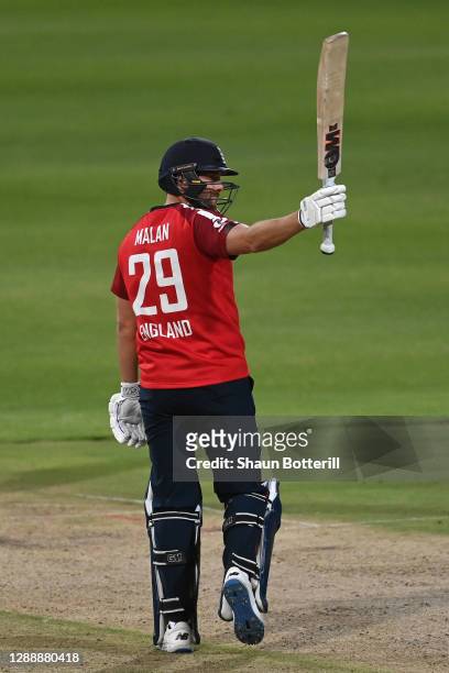 Dawid Malan of England celebrates after reaching 50 during the 3rd Twenty20 International between South Africa and England at Newlands Cricket Ground...