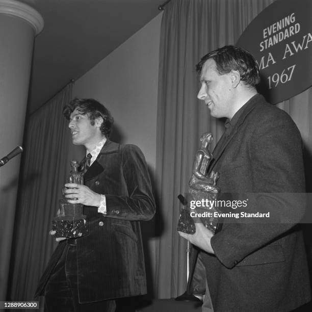 Playwrights Tom Stoppard and David Storey win the Most Promising Playwright award at the Evening Standard Theatre Awards for 1967, London, UK, 16th...