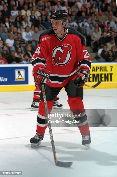 Willie Mitchell of the New Jersey Devils skates against the Toronto Maple Leafs during NHL game action on March 25, 2000 at Air Canada Centre in...