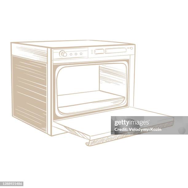 retro home cooker in monochrome sketch style - space heater stock illustrations