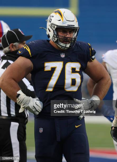 Forrest Lamp of the Los Angeles Chargers against the Buffalo Bills at Bills Stadium on November 29, 2020 in Orchard Park, New York.