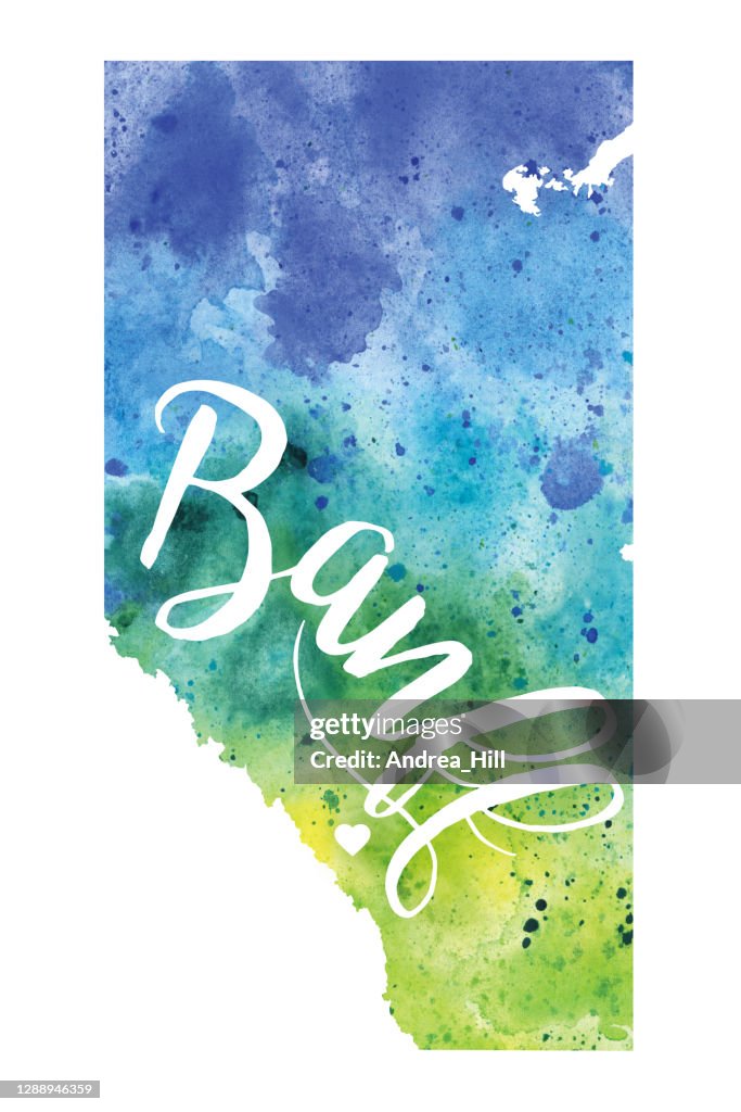 Banff, Alberta Raster Watercolor Map Illustration