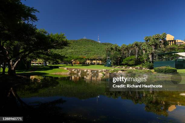 General view of the 18th green during a practice round for the South African Open at Gary Player CC on December 02, 2020 in Sun City, South Africa.