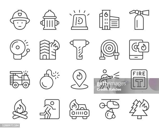 stockillustraties, clipart, cartoons en iconen met brandweer - light line iconen - sirene