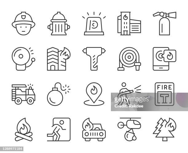 fire brigade - light line icons - fire exit sign stock illustrations