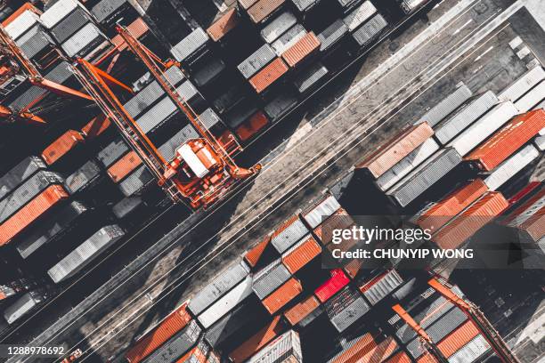 high angle view on cargo crane container terminal - world trade organisation stock pictures, royalty-free photos & images