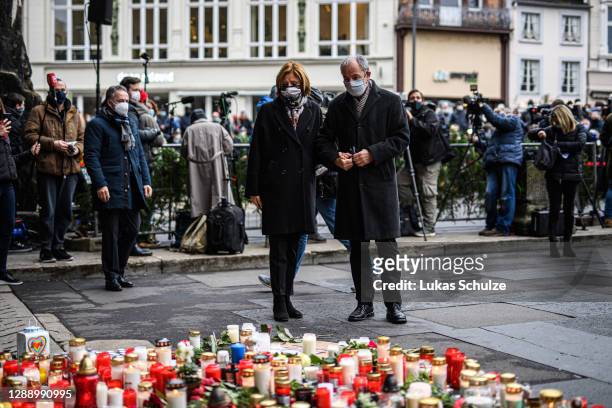 Malu Dreyer, SPD, prime minister of the German state of Rhineland-Palatinate, and her husband Klaus Jensen gather in the city center to commemorate...